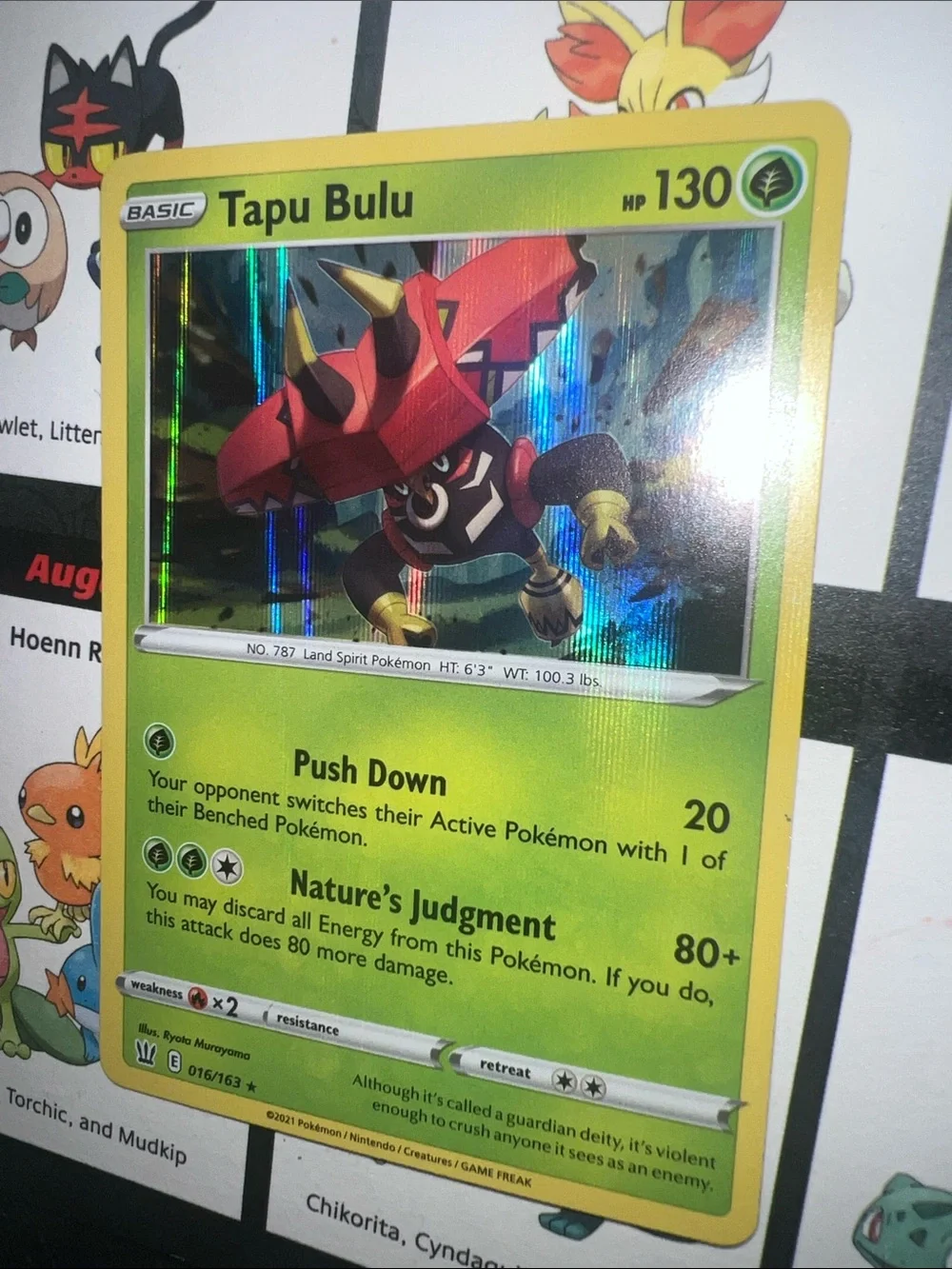 Pokemon Tapu Bulu Holographic Card — Yellow & Green